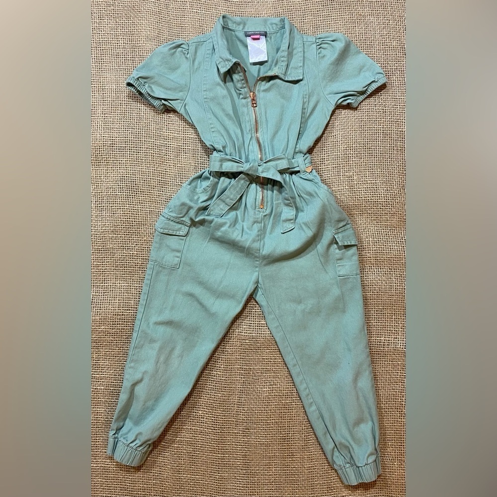 Vince Camuto Jumpsuit, Size 4T, Jade Green, Elastic Waist w/Tie Belt, Pockets